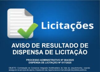 AVISO DE RESULTADO DE DISPENSA DE LICITAÇÃO